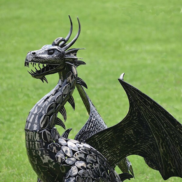 Dragon Statue with Curly Tail Iron Sculpture